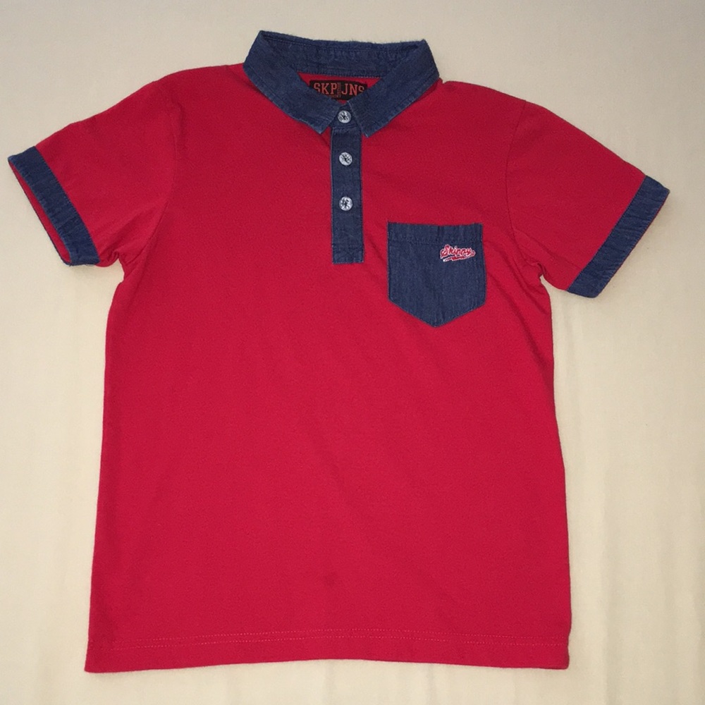 SKP JNS Denim Industry Polo Shirt w/ Jean Contrast Accents